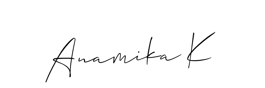 Also we have Anamika K name is the best signature style. Create professional handwritten signature collection using Allison_Script autograph style. Anamika K signature style 2 images and pictures png