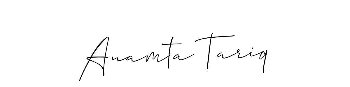 Allison_Script is a professional signature style that is perfect for those who want to add a touch of class to their signature. It is also a great choice for those who want to make their signature more unique. Get Anamta Tariq name to fancy signature for free. Anamta Tariq signature style 2 images and pictures png