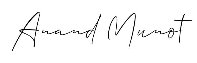 Discover how Anand Munot looks in an executive cursive font (Allison_Script). Perfect for legal documents, invoices, and certificates. Anand Munot signature style 2 images and pictures png