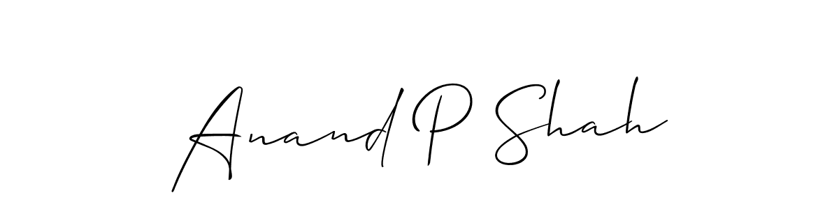The best way (Allison_Script) to make a short signature is to pick only two or three words in your name. The name Anand P Shah include a total of six letters. For converting this name. Anand P Shah signature style 2 images and pictures png