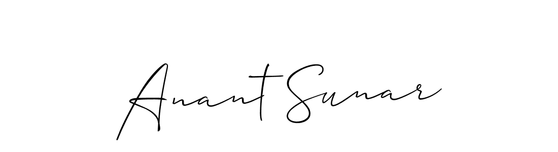 The best way (Allison_Script) to make a short signature is to pick only two or three words in your name. The name Anant Sunar include a total of six letters. For converting this name. Anant Sunar signature style 2 images and pictures png