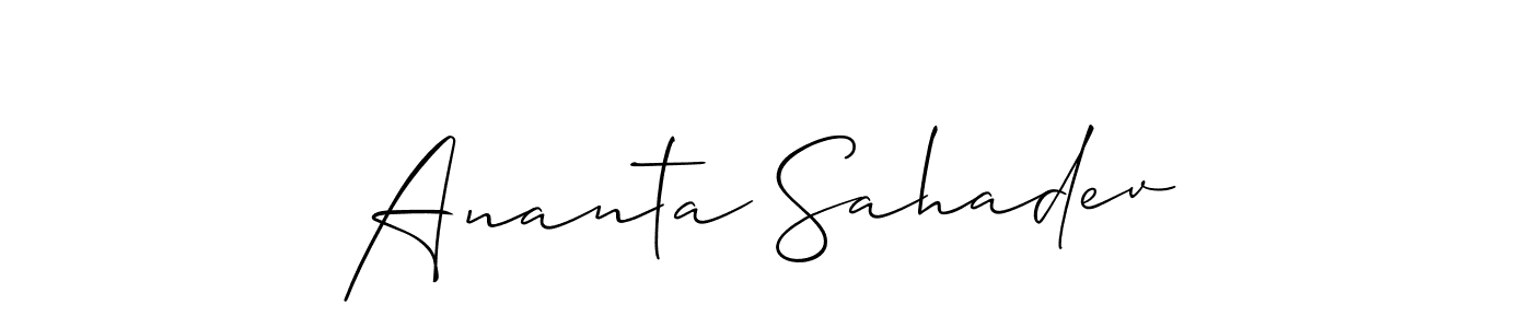 The best way (Allison_Script) to make a short signature is to pick only two or three words in your name. The name Ananta Sahadev include a total of six letters. For converting this name. Ananta Sahadev signature style 2 images and pictures png