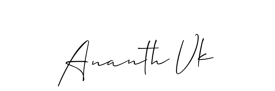 Create a beautiful signature design for name Ananth Vk. With this signature (Allison_Script) fonts, you can make a handwritten signature for free. Ananth Vk signature style 2 images and pictures png