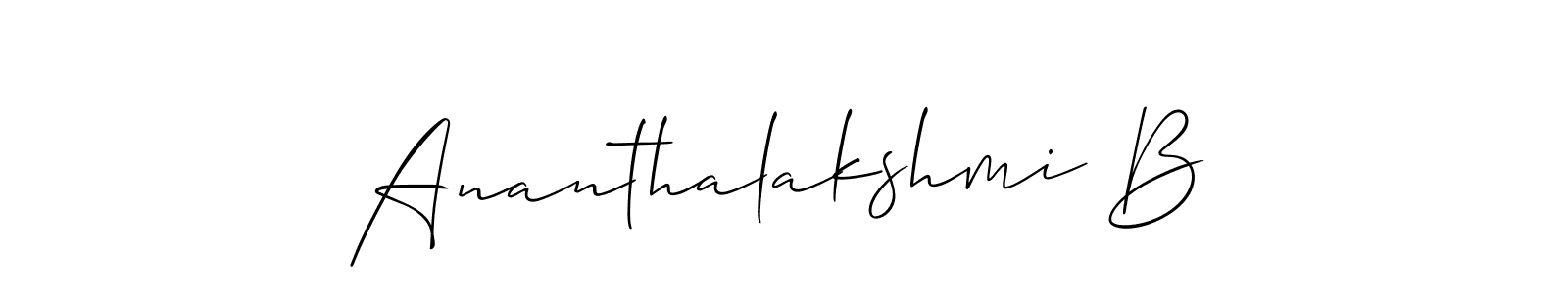 How to make Ananthalakshmi B signature? Allison_Script is a professional autograph style. Create handwritten signature for Ananthalakshmi B name. Ananthalakshmi B signature style 2 images and pictures png