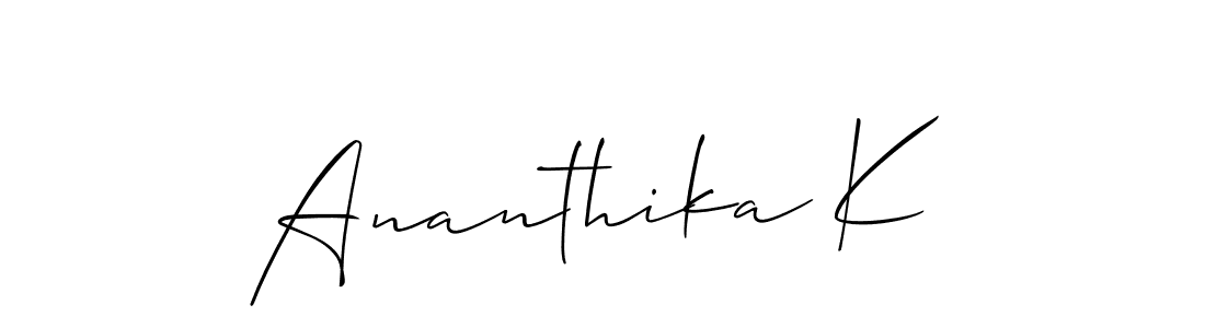 Also You can easily find your signature by using the search form. We will create Ananthika K name handwritten signature images for you free of cost using Allison_Script sign style. Ananthika K signature style 2 images and pictures png