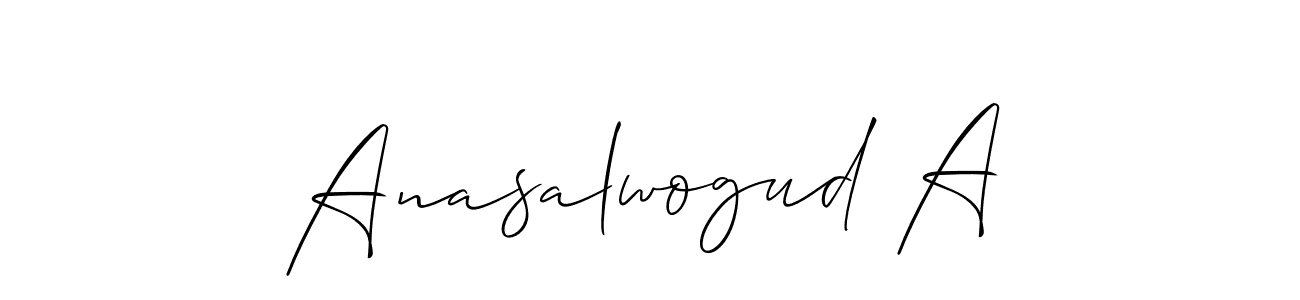 Also You can easily find your signature by using the search form. We will create Anasalwogud A name handwritten signature images for you free of cost using Allison_Script sign style. Anasalwogud A signature style 2 images and pictures png