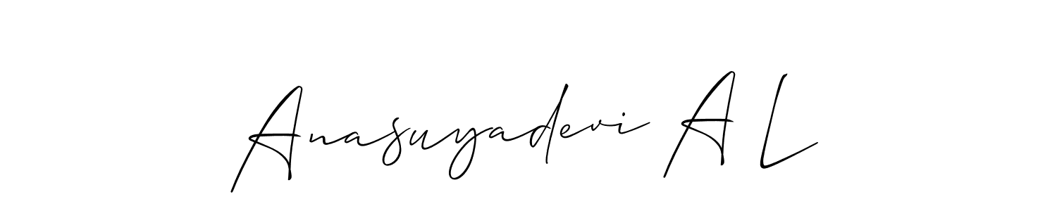 Create a beautiful signature design for name Anasuyadevi A L. With this signature (Allison_Script) fonts, you can make a handwritten signature for free. Anasuyadevi A L signature style 2 images and pictures png