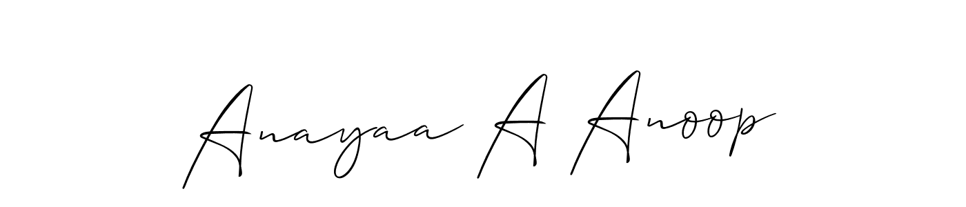 It looks lik you need a new signature style for name Anayaa A Anoop. Design unique handwritten (Allison_Script) signature with our free signature maker in just a few clicks. Anayaa A Anoop signature style 2 images and pictures png