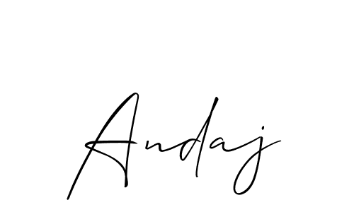 Use a signature maker to create a handwritten signature online. With this signature software, you can design (Allison_Script) your own signature for name Andaj. Andaj signature style 2 images and pictures png