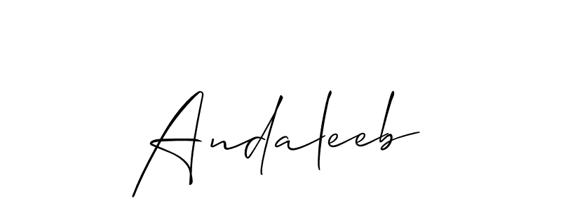 The best way (Allison_Script) to make a short signature is to pick only two or three words in your name. The name Andaleeb include a total of six letters. For converting this name. Andaleeb signature style 2 images and pictures png