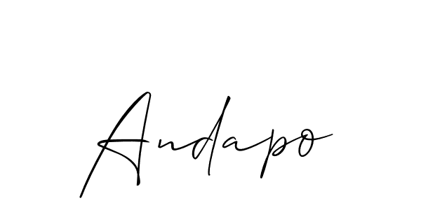 Use a signature maker to create a handwritten signature online. With this signature software, you can design (Allison_Script) your own signature for name Andapo. Andapo signature style 2 images and pictures png