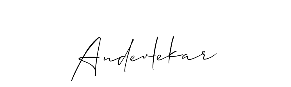 Similarly Allison_Script is the best handwritten signature design. Signature creator online .You can use it as an online autograph creator for name Andevlekar. Andevlekar signature style 2 images and pictures png