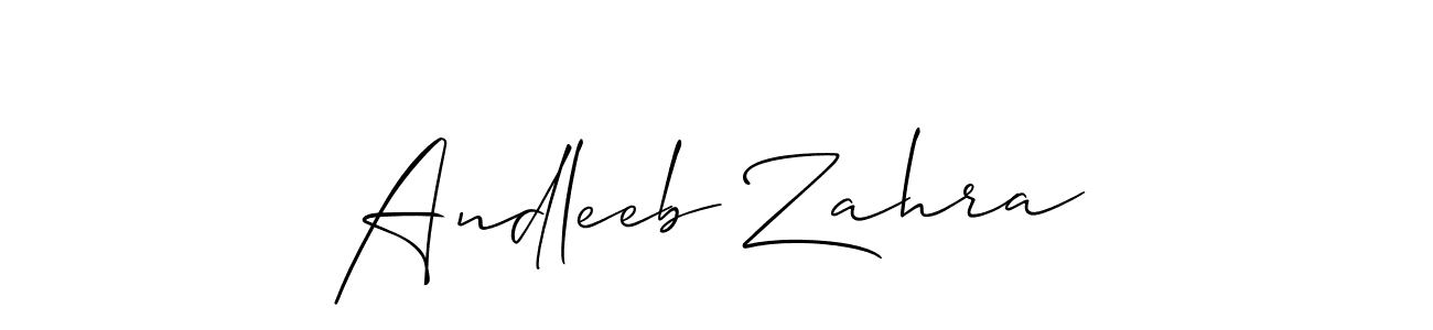 It looks lik you need a new signature style for name Andleeb Zahra. Design unique handwritten (Allison_Script) signature with our free signature maker in just a few clicks. Andleeb Zahra signature style 2 images and pictures png