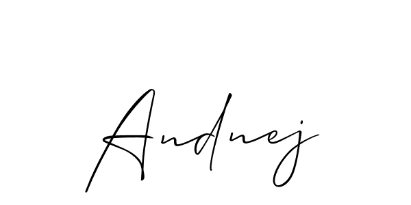 Use a signature maker to create a handwritten signature online. With this signature software, you can design (Allison_Script) your own signature for name Andnej. Andnej signature style 2 images and pictures png