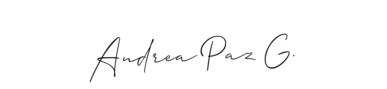 You should practise on your own different ways (Allison_Script) to write your name (Andrea Paz G.) in signature. don't let someone else do it for you. Andrea Paz G. signature style 2 images and pictures png