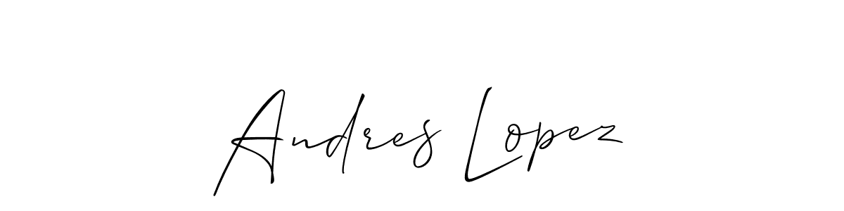 The best way (Allison_Script) to make a short signature is to pick only two or three words in your name. The name Andres Lopez include a total of six letters. For converting this name. Andres Lopez signature style 2 images and pictures png