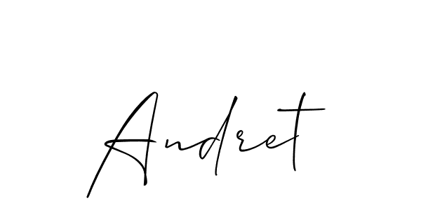 The best way (Allison_Script) to make a short signature is to pick only two or three words in your name. The name Andret include a total of six letters. For converting this name. Andret signature style 2 images and pictures png