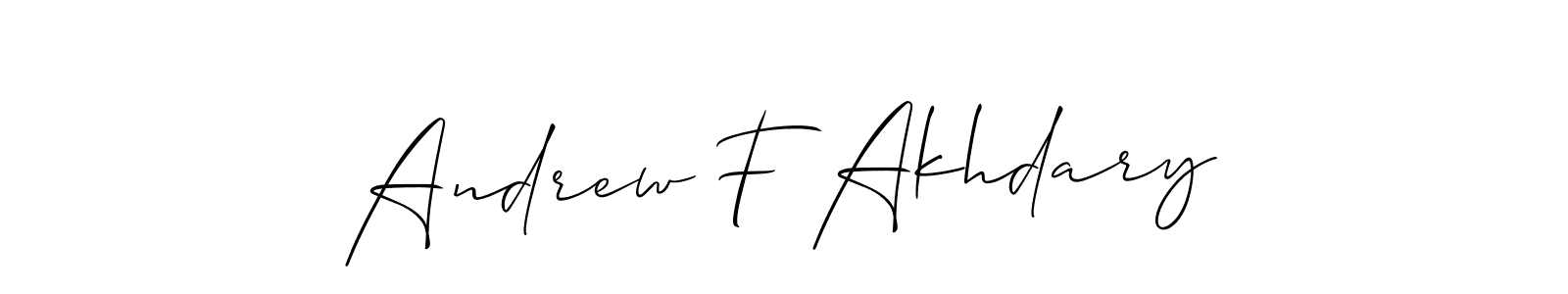 Make a short Andrew F Akhdary signature style. Manage your documents anywhere anytime using Allison_Script. Create and add eSignatures, submit forms, share and send files easily. Andrew F Akhdary signature style 2 images and pictures png