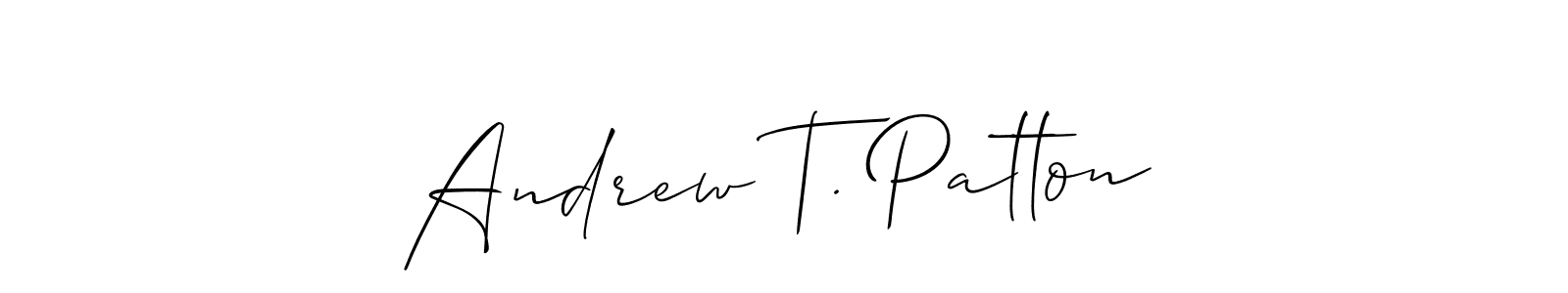 How to make Andrew T. Patton name signature. Use Allison_Script style for creating short signs online. This is the latest handwritten sign. Andrew T. Patton signature style 2 images and pictures png