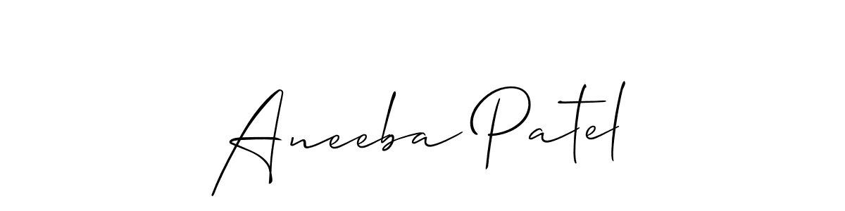 The best way (Allison_Script) to make a short signature is to pick only two or three words in your name. The name Aneeba Patel include a total of six letters. For converting this name. Aneeba Patel signature style 2 images and pictures png