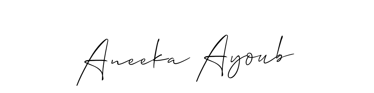 The best way (Allison_Script) to make a short signature is to pick only two or three words in your name. The name Aneeka Ayoub include a total of six letters. For converting this name. Aneeka Ayoub signature style 2 images and pictures png