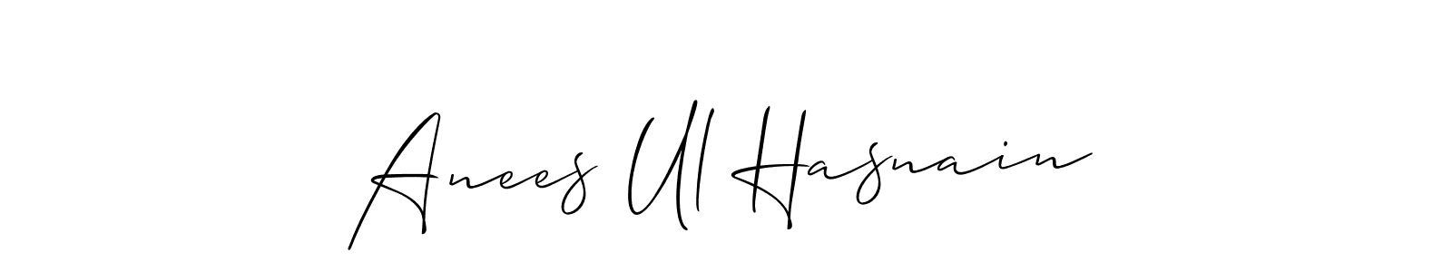 The best way (Allison_Script) to make a short signature is to pick only two or three words in your name. The name Anees Ul Hasnain include a total of six letters. For converting this name. Anees Ul Hasnain signature style 2 images and pictures png