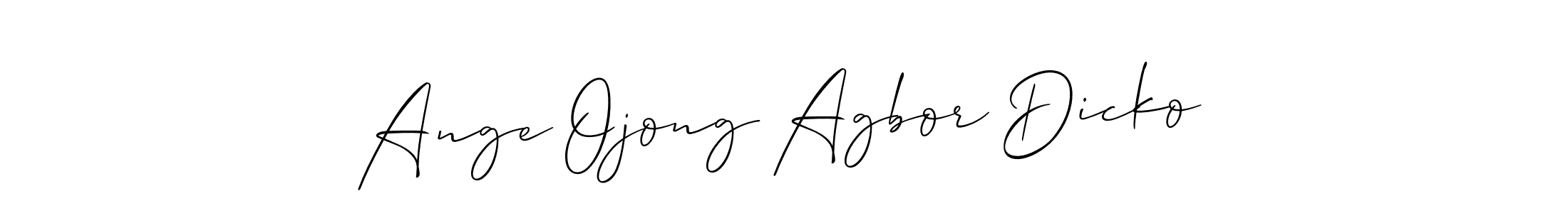 It looks lik you need a new signature style for name Ange Ojong Agbor Dicko. Design unique handwritten (Allison_Script) signature with our free signature maker in just a few clicks. Ange Ojong Agbor Dicko signature style 2 images and pictures png