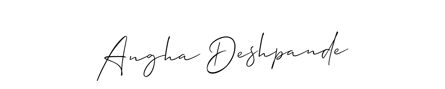 How to make Angha Deshpande name signature. Use Allison_Script style for creating short signs online. This is the latest handwritten sign. Angha Deshpande signature style 2 images and pictures png