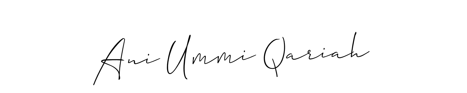 if you are searching for the best signature style for your name Ani Ummi Qariah. so please give up your signature search. here we have designed multiple signature styles  using Allison_Script. Ani Ummi Qariah signature style 2 images and pictures png