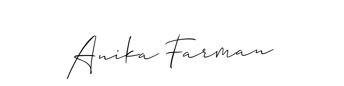 Create a beautiful signature design for name Anika Farman. With this signature (Allison_Script) fonts, you can make a handwritten signature for free. Anika Farman signature style 2 images and pictures png