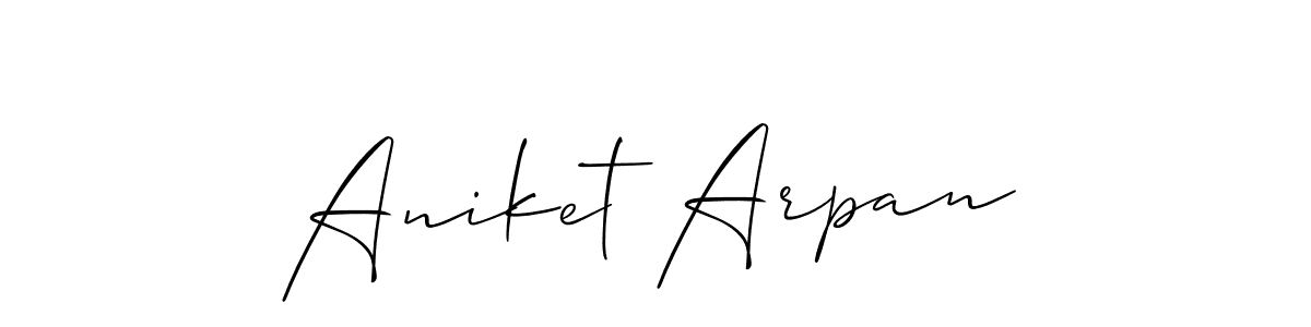 The best way (Allison_Script) to make a short signature is to pick only two or three words in your name. The name Aniket Arpan include a total of six letters. For converting this name. Aniket Arpan signature style 2 images and pictures png