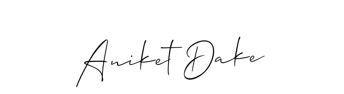 This is the best signature style for the Aniket Dake name. Also you like these signature font (Allison_Script). Mix name signature. Aniket Dake signature style 2 images and pictures png