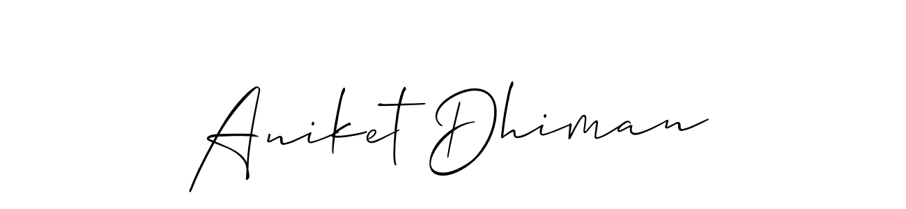 Allison_Script is a professional signature style that is perfect for those who want to add a touch of class to their signature. It is also a great choice for those who want to make their signature more unique. Get Aniket Dhiman name to fancy signature for free. Aniket Dhiman signature style 2 images and pictures png