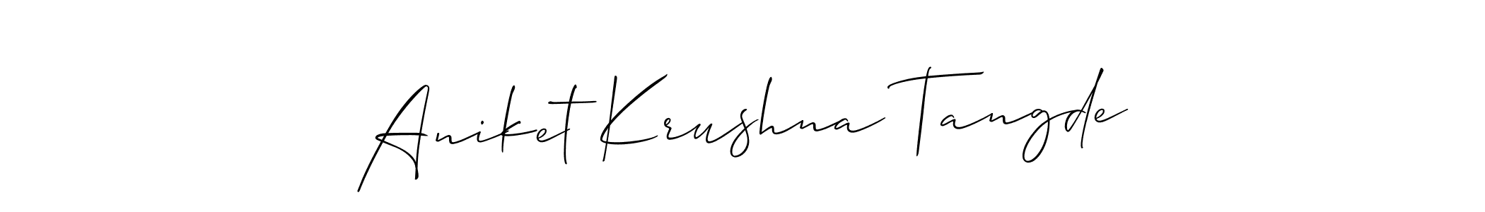 The best way (Allison_Script) to make a short signature is to pick only two or three words in your name. The name Aniket Krushna Tangde include a total of six letters. For converting this name. Aniket Krushna Tangde signature style 2 images and pictures png