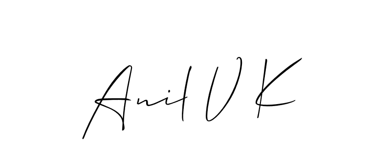 Use a signature maker to create a handwritten signature online. With this signature software, you can design (Allison_Script) your own signature for name Anil V K. Anil V K signature style 2 images and pictures png