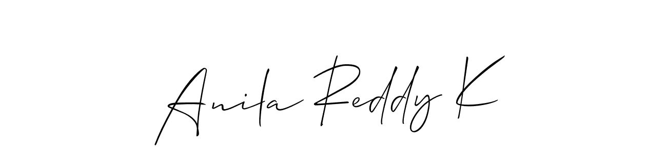 The best way (Allison_Script) to make a short signature is to pick only two or three words in your name. The name Anila Reddy K include a total of six letters. For converting this name. Anila Reddy K signature style 2 images and pictures png