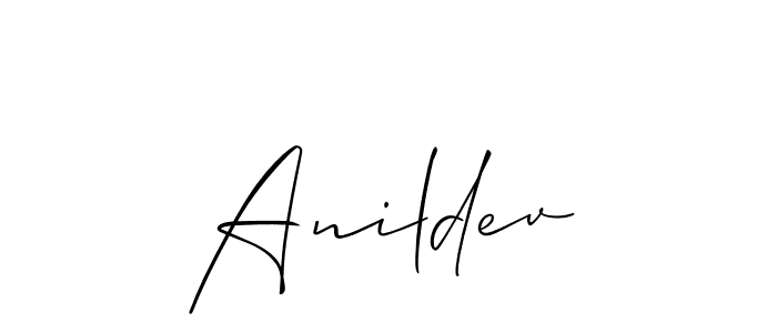 The best way (Allison_Script) to make a short signature is to pick only two or three words in your name. The name Anildev include a total of six letters. For converting this name. Anildev signature style 2 images and pictures png