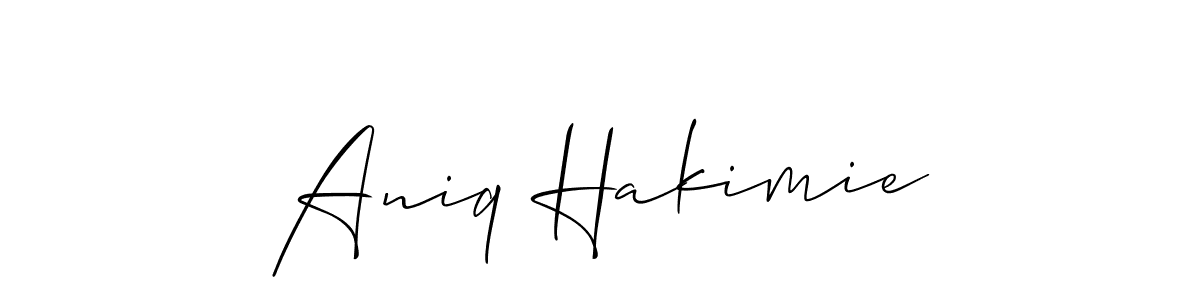 How to make Aniq Hakimie name signature. Use Allison_Script style for creating short signs online. This is the latest handwritten sign. Aniq Hakimie signature style 2 images and pictures png