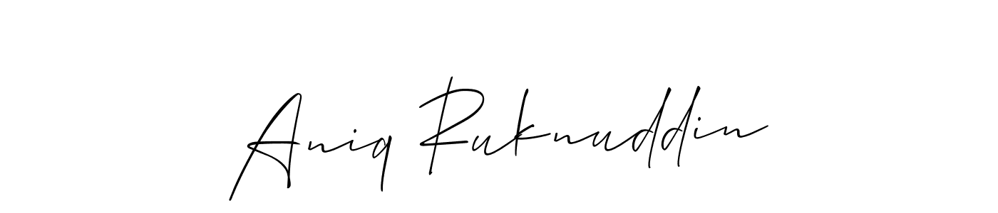Similarly Allison_Script is the best handwritten signature design. Signature creator online .You can use it as an online autograph creator for name Aniq Ruknuddin. Aniq Ruknuddin signature style 2 images and pictures png