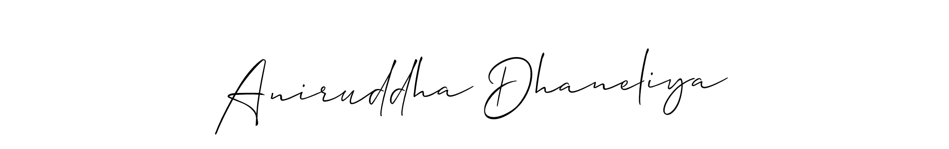 Allison_Script is a professional signature style that is perfect for those who want to add a touch of class to their signature. It is also a great choice for those who want to make their signature more unique. Get Aniruddha Dhaneliya name to fancy signature for free. Aniruddha Dhaneliya signature style 2 images and pictures png