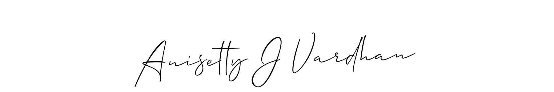 The best way (Allison_Script) to make a short signature is to pick only two or three words in your name. The name Anisetty J Vardhan include a total of six letters. For converting this name. Anisetty J Vardhan signature style 2 images and pictures png