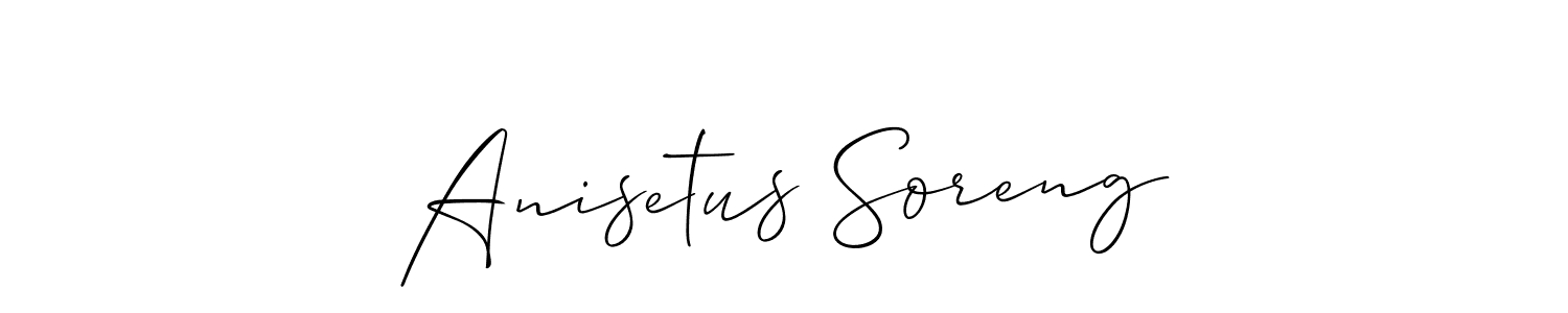 It looks lik you need a new signature style for name Anisetus Soreng. Design unique handwritten (Allison_Script) signature with our free signature maker in just a few clicks. Anisetus Soreng signature style 2 images and pictures png