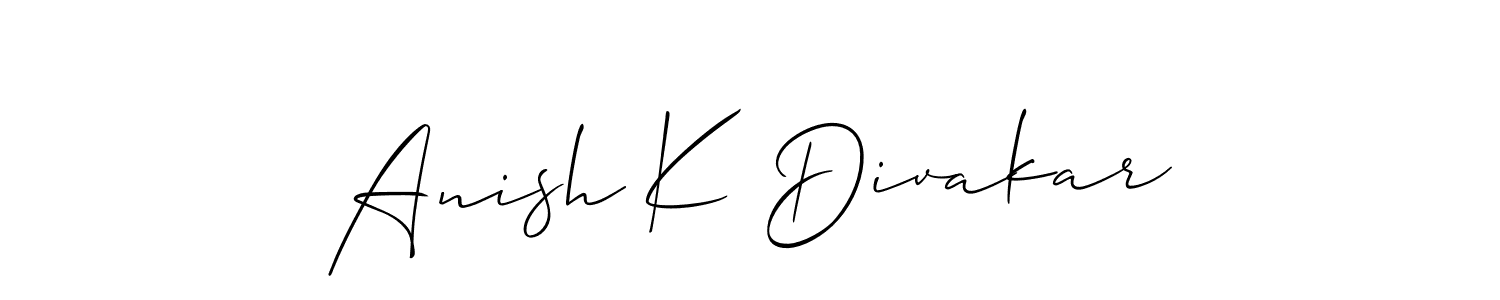 Make a short Anish K Divakar signature style. Manage your documents anywhere anytime using Allison_Script. Create and add eSignatures, submit forms, share and send files easily. Anish K Divakar signature style 2 images and pictures png