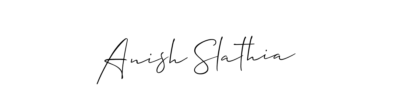 Also we have Anish Slathia name is the best signature style. Create professional handwritten signature collection using Allison_Script autograph style. Anish Slathia signature style 2 images and pictures png