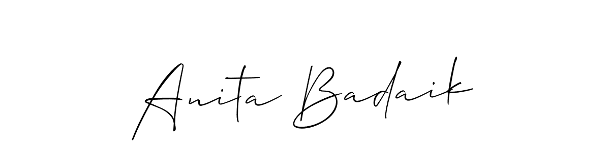 You should practise on your own different ways (Allison_Script) to write your name (Anita Badaik) in signature. don't let someone else do it for you. Anita Badaik signature style 2 images and pictures png