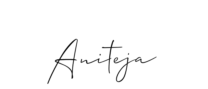 The best way (Allison_Script) to make a short signature is to pick only two or three words in your name. The name Aniteja include a total of six letters. For converting this name. Aniteja signature style 2 images and pictures png