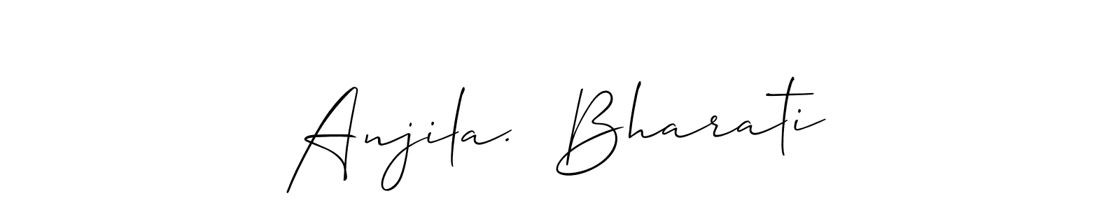 The best way (Allison_Script) to make a short signature is to pick only two or three words in your name. The name Anjila.  Bharati include a total of six letters. For converting this name. Anjila.  Bharati signature style 2 images and pictures png