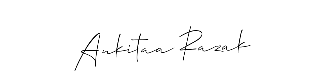 The best way (Allison_Script) to make a short signature is to pick only two or three words in your name. The name Ankitaa Razak include a total of six letters. For converting this name. Ankitaa Razak signature style 2 images and pictures png