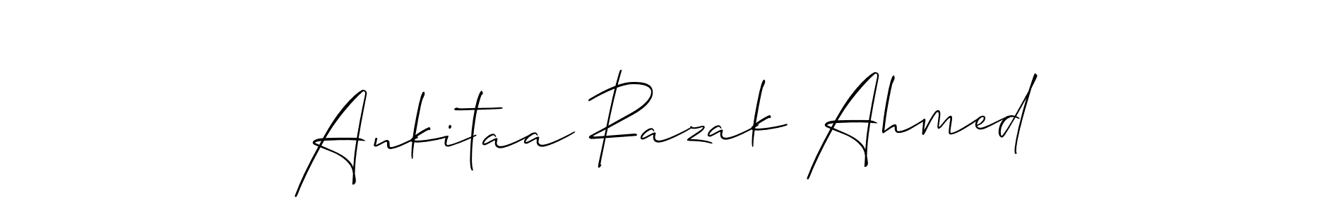 You should practise on your own different ways (Allison_Script) to write your name (Ankitaa Razak Ahmed) in signature. don't let someone else do it for you. Ankitaa Razak Ahmed signature style 2 images and pictures png