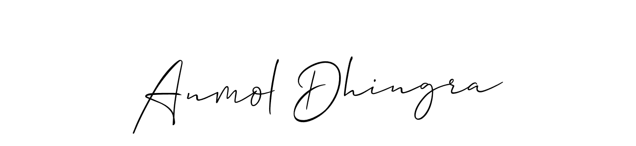 The best way (Allison_Script) to make a short signature is to pick only two or three words in your name. The name Anmol Dhingra include a total of six letters. For converting this name. Anmol Dhingra signature style 2 images and pictures png